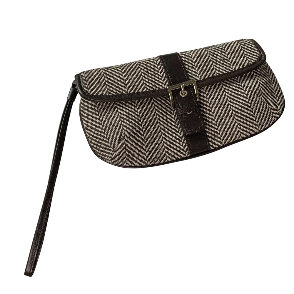 Banana Republic VTG dark brown and‎ white houndstooth tweed wool clutch wristlet